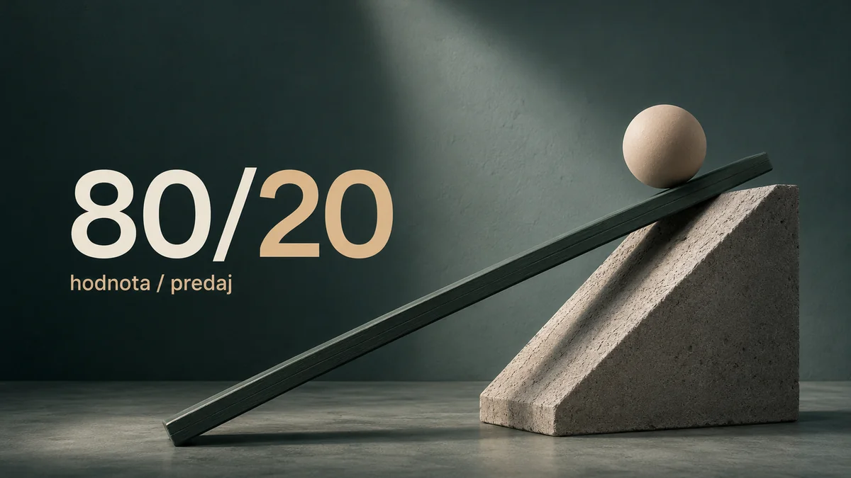 Kamenná rampa s guľou a pomer 80/20 hodnota a predaj, editoriálna vizualizácia content marketingu, RESULT.Y