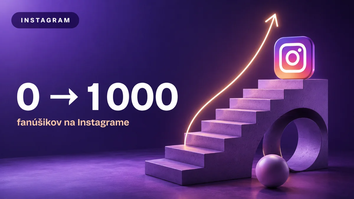 Kamenné schody s rastúcou šípkou a logom Instagramu, rast z 0 na 1000 fanúšikov, editoriálna vizualizácia RESULT.Y