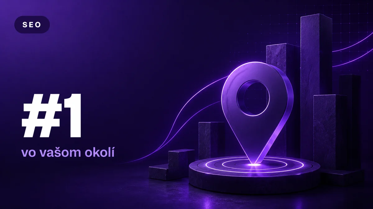 Fialová 3D mapová značka na terči s grafom, byť #1 vo vašom okolí, editoriálna vizualizácia lokálneho SEO, RESULT.Y