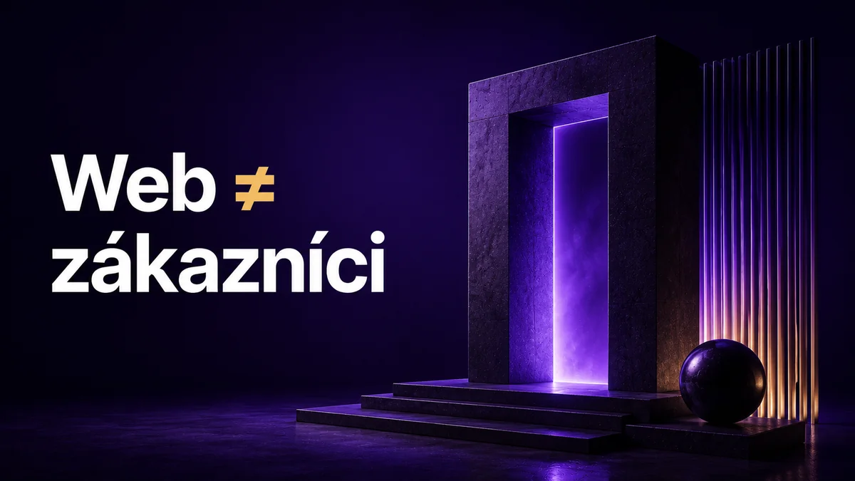 Kamenný portál s fialovým svetlom, web sa nerovná zákazníci, editoriálna vizualizácia RESULT.Y