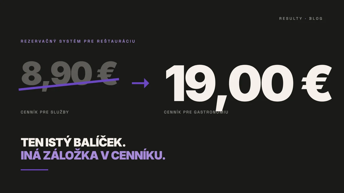 Porovnanie cien rezervačných systémov: 8,90 € v cenníku pre služby proti 19,00 € v cenníku pre gastronómiu