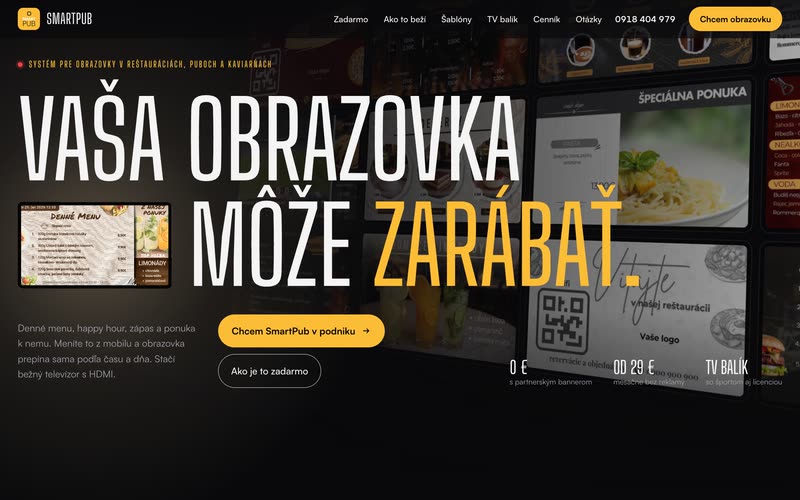 Web: Obrazovky pre reštaurácie