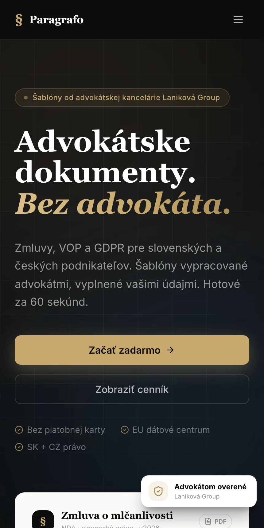 Mobilná verzia aplikácie Paragrafo